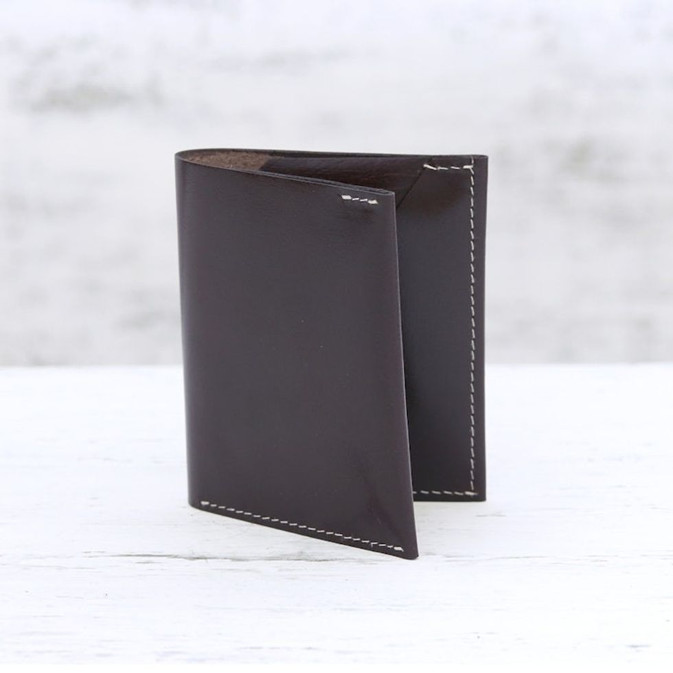 Men's Genuine Brown Leather Card Holder Wallet from India 'Dauntless Brown'