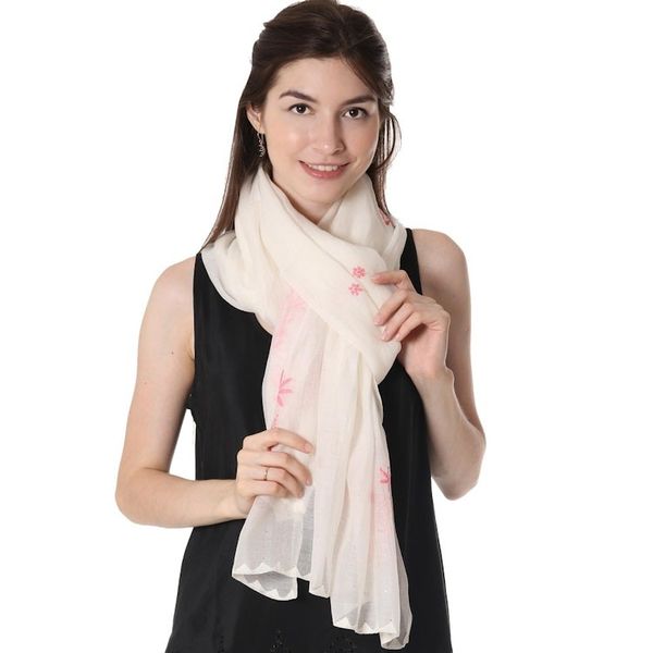Alternate image for Hand-Embroidered Light Pink Paisley Motif Shawl from India Pink Blush