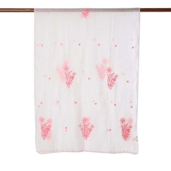 Alternate image for Hand-Embroidered Light Pink Paisley Motif Shawl from India Pink Blush