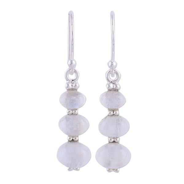 Alternate image for Rainbow Moonstone and 925 Silver Dangle Earrings from India Natural Ellipses