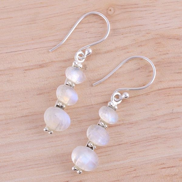 Alternate image for Rainbow Moonstone and 925 Silver Dangle Earrings from India Natural Ellipses