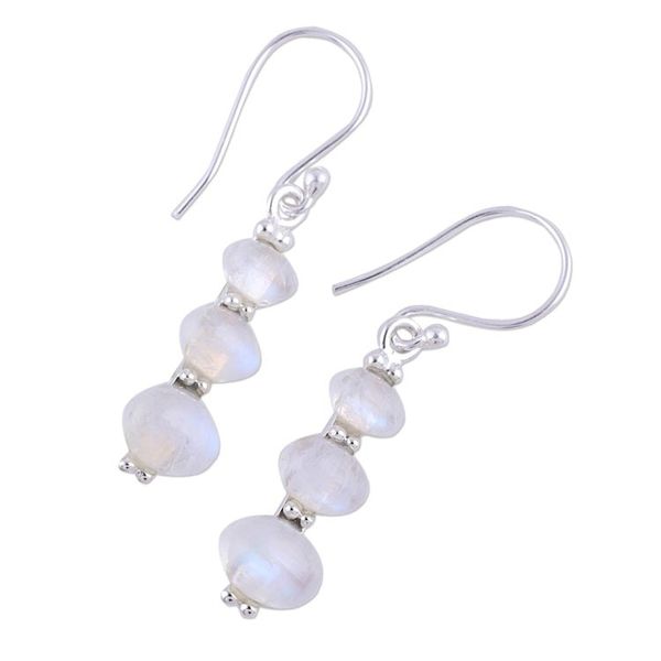 Alternate image for Rainbow Moonstone and 925 Silver Dangle Earrings from India Natural Ellipses