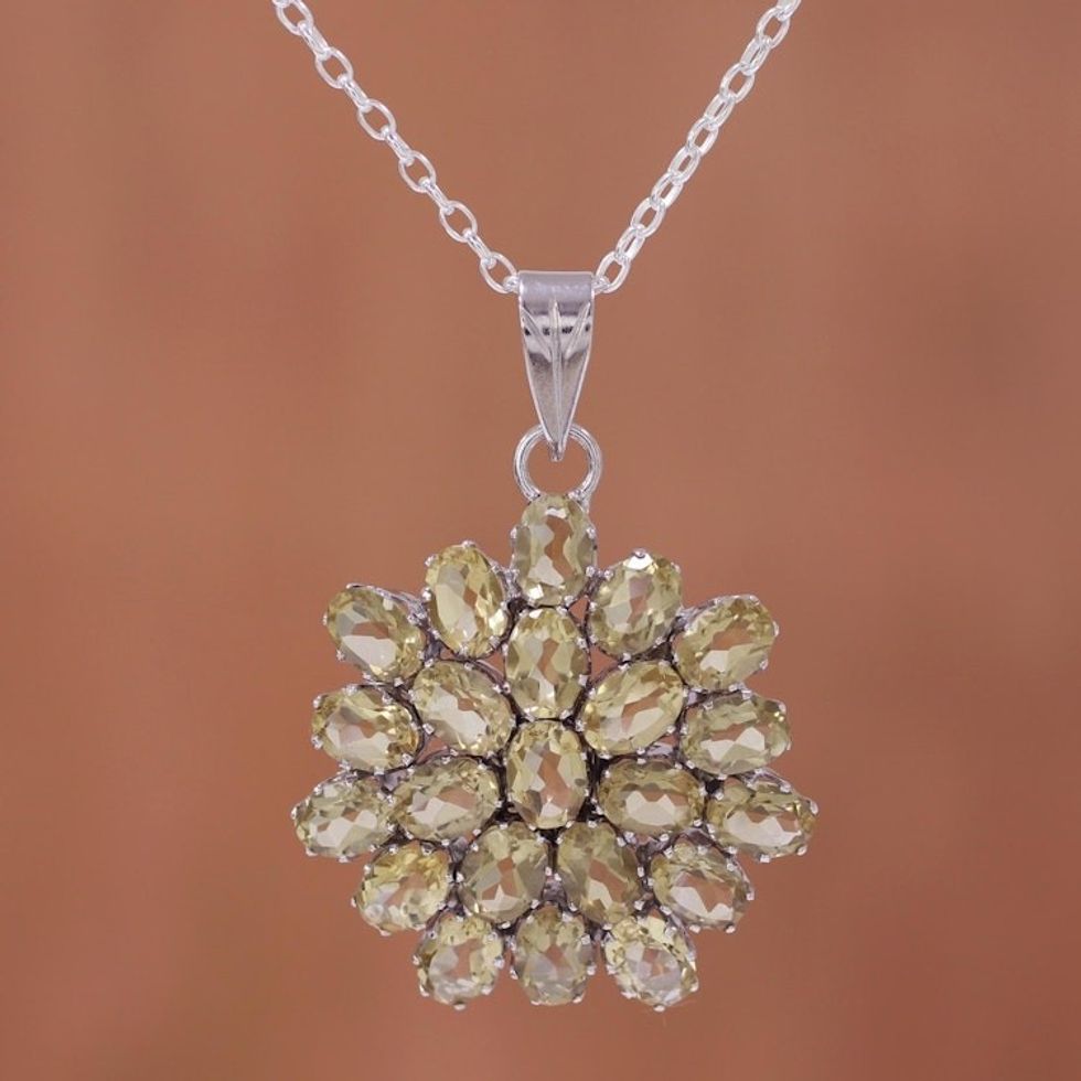 Twenty-Two Carat Citrine Pendant Necklace with Rhodium 'Sunny Brilliance'