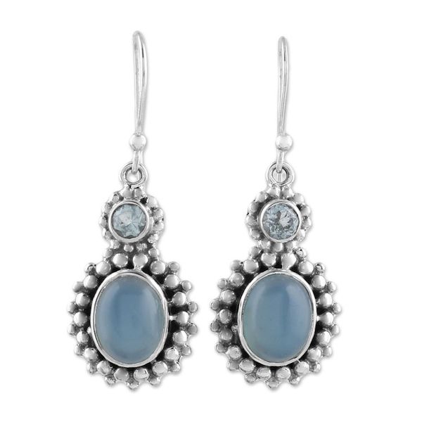 Alternate image for Blue Topaz and Chalcedony Dangle Earrings from India Ocean Dots