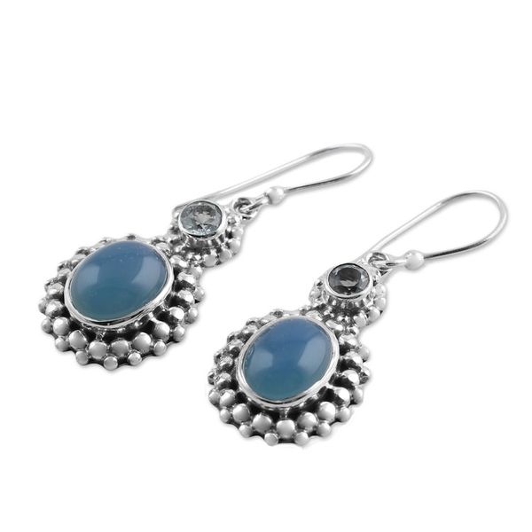 Alternate image for Blue Topaz and Chalcedony Dangle Earrings from India Ocean Dots