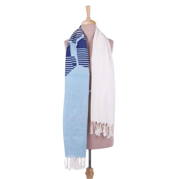 Alternate image for Hand Woven Sky Blue 100 Cotton Wrap Scarf from India Sky Blue Whisper