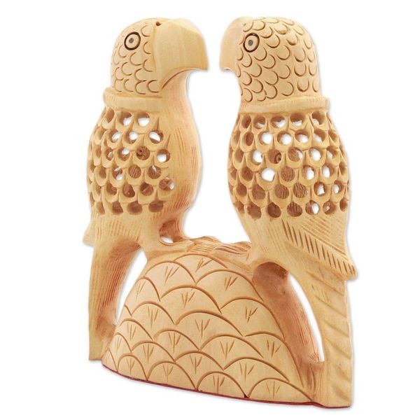 Alternate image for Hand Carved Wood Parrot Sculpture from India Parrot Hearts