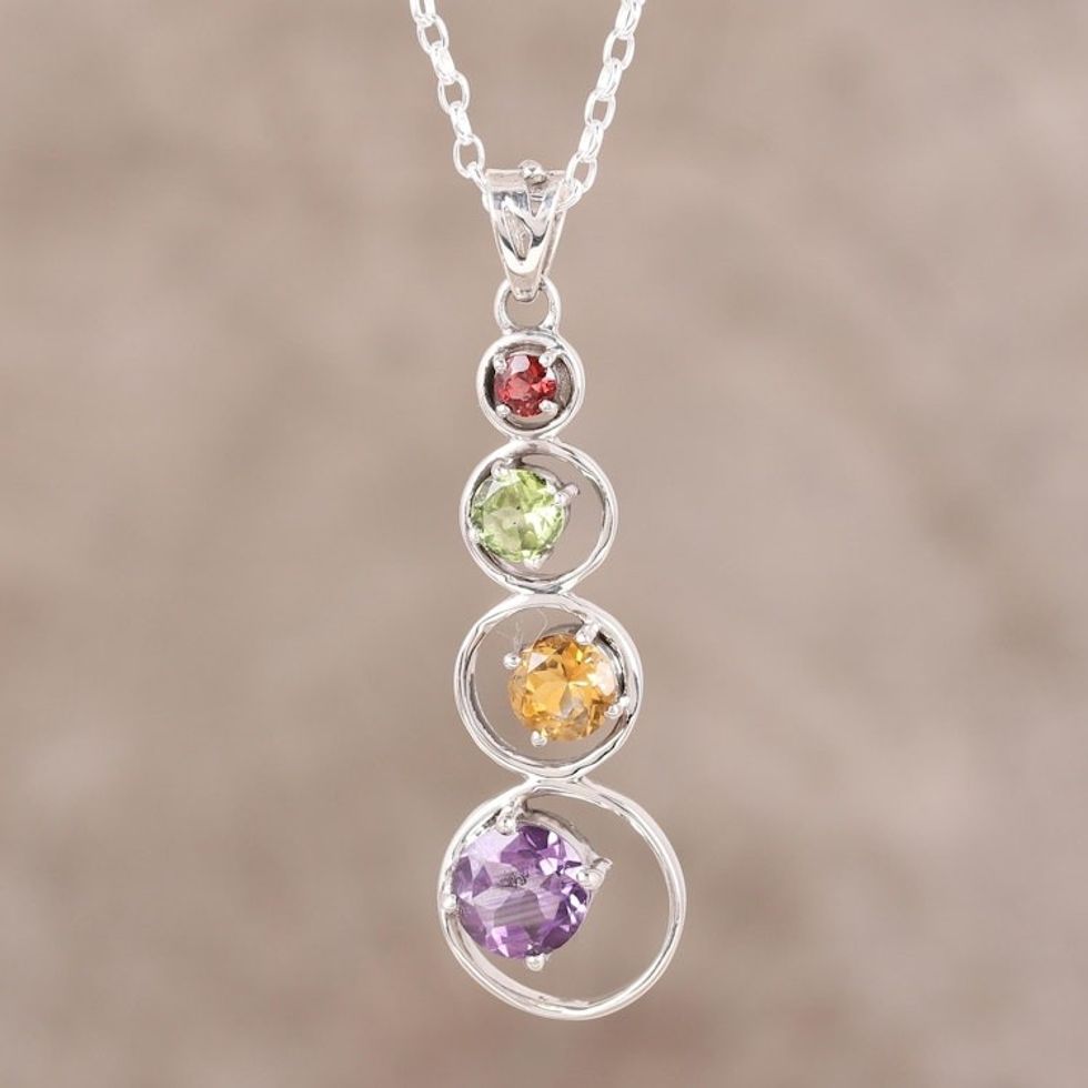 Handmade Multi-Gemstone Pendant Necklace from India 'Rainbow Palette'