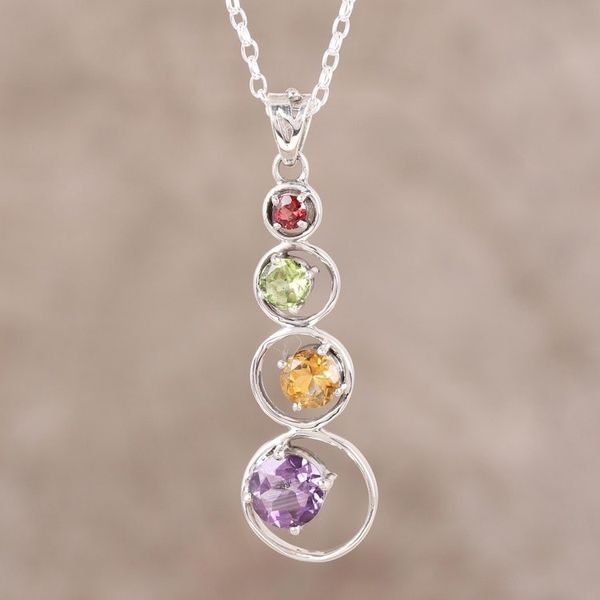 Alternate image for Handmade Multi-Gemstone Pendant Necklace from India Rainbow Palette