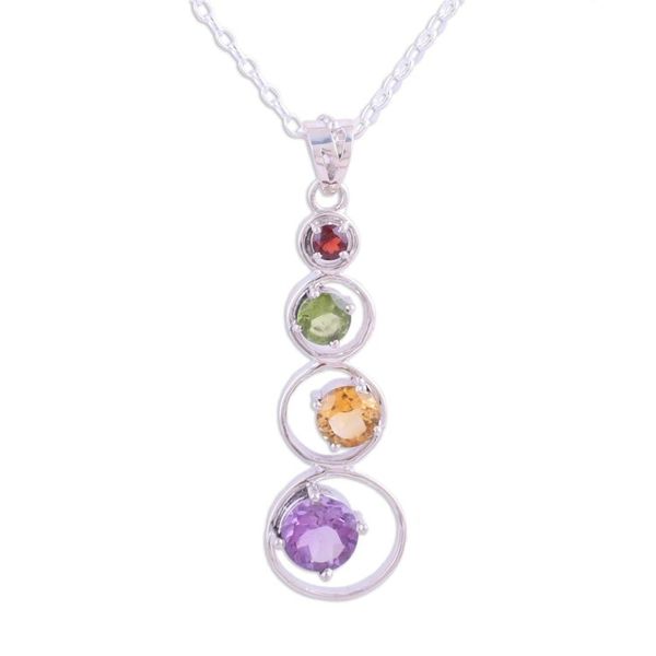 Alternate image for Handmade Multi-Gemstone Pendant Necklace from India Rainbow Palette