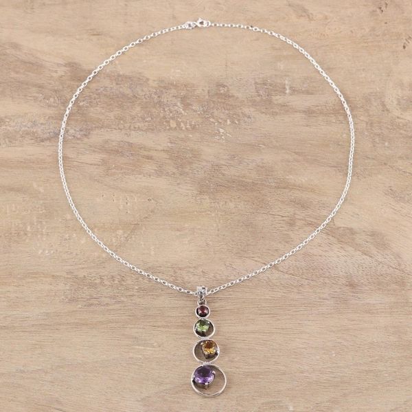 Alternate image for Handmade Multi-Gemstone Pendant Necklace from India Rainbow Palette