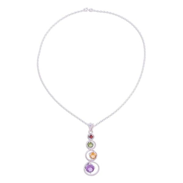 Alternate image for Handmade Multi-Gemstone Pendant Necklace from India Rainbow Palette