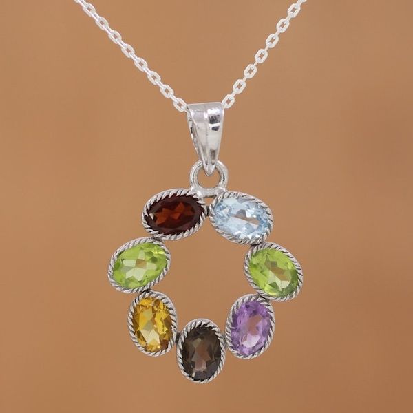 Alternate image for Multi-Gemstone Pendant Necklace on Cable Chain Joyful Colors