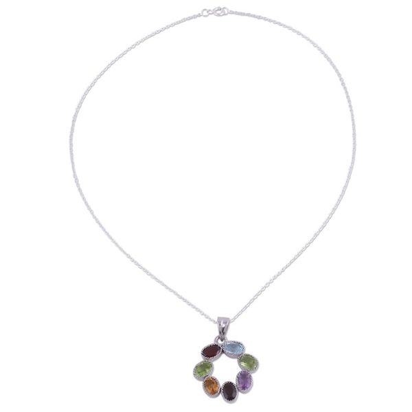 Alternate image for Multi-Gemstone Pendant Necklace on Cable Chain Joyful Colors