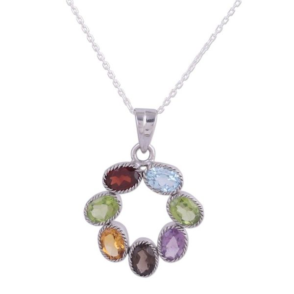 Alternate image for Multi-Gemstone Pendant Necklace on Cable Chain Joyful Colors