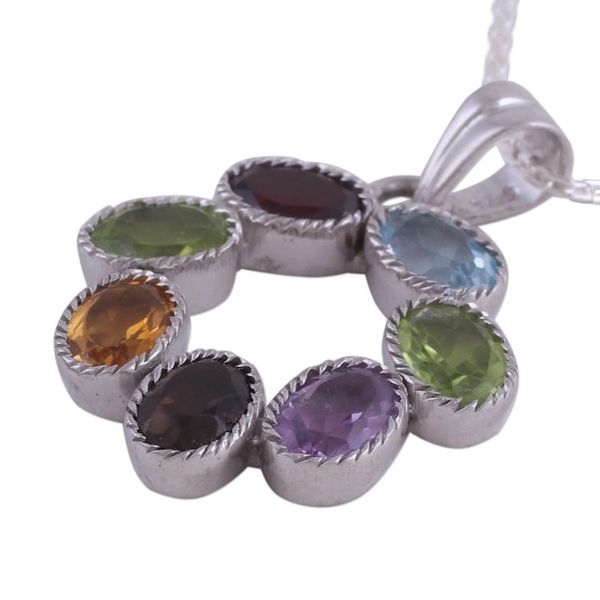 Alternate image for Multi-Gemstone Pendant Necklace on Cable Chain Joyful Colors