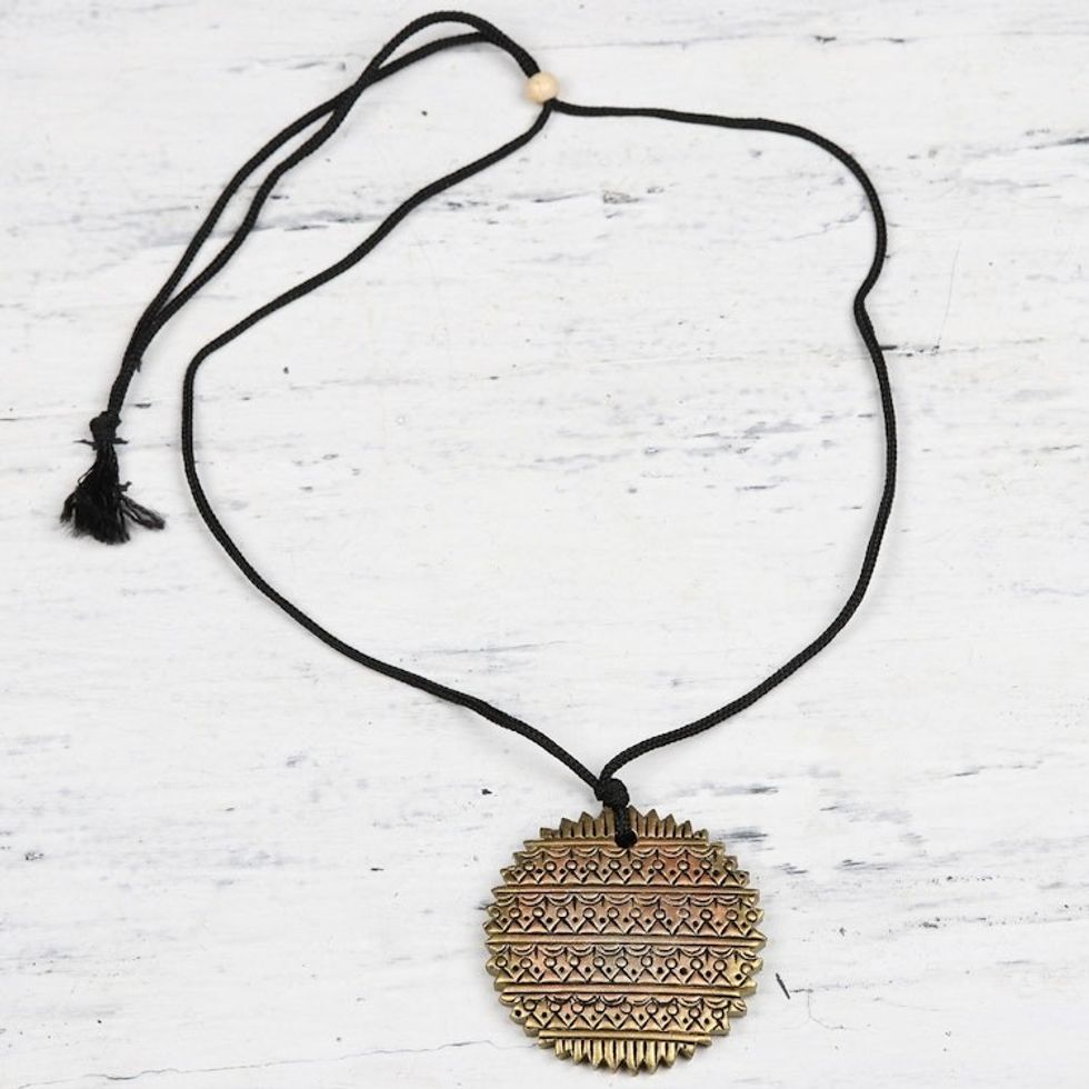 Hand-Painted Golden Ceramic Terracotta Medallion Necklace 'Golden Elegance'