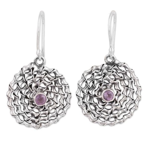 Alternate image for Amethyst and Sterling Silver Dangle Earrings from India Lavender Spiral
