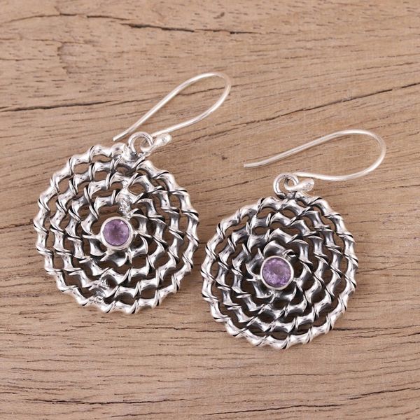 Alternate image for Amethyst and Sterling Silver Dangle Earrings from India Lavender Spiral