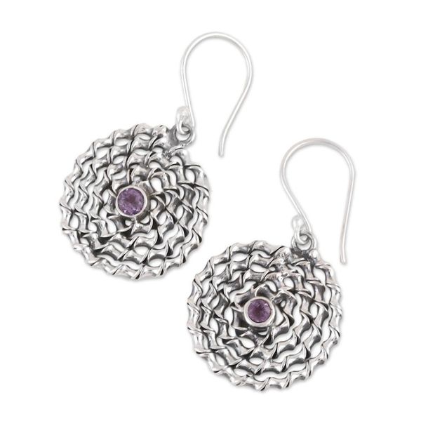 Alternate image for Amethyst and Sterling Silver Dangle Earrings from India Lavender Spiral
