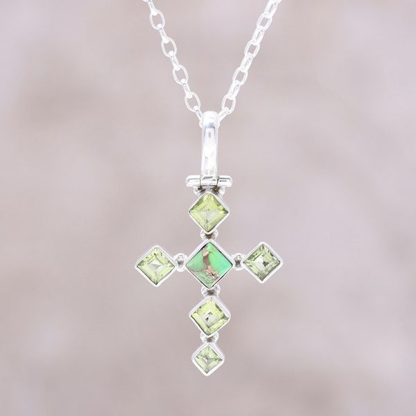 Alternate image for Peridot and Composite Turquoise Cross Pendant Necklace Verdant Cross