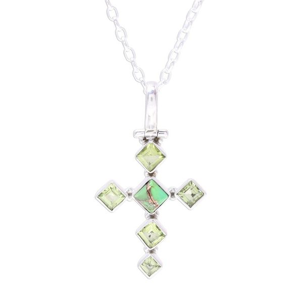 Alternate image for Peridot and Composite Turquoise Cross Pendant Necklace Verdant Cross