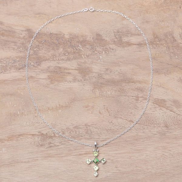 Alternate image for Peridot and Composite Turquoise Cross Pendant Necklace Verdant Cross