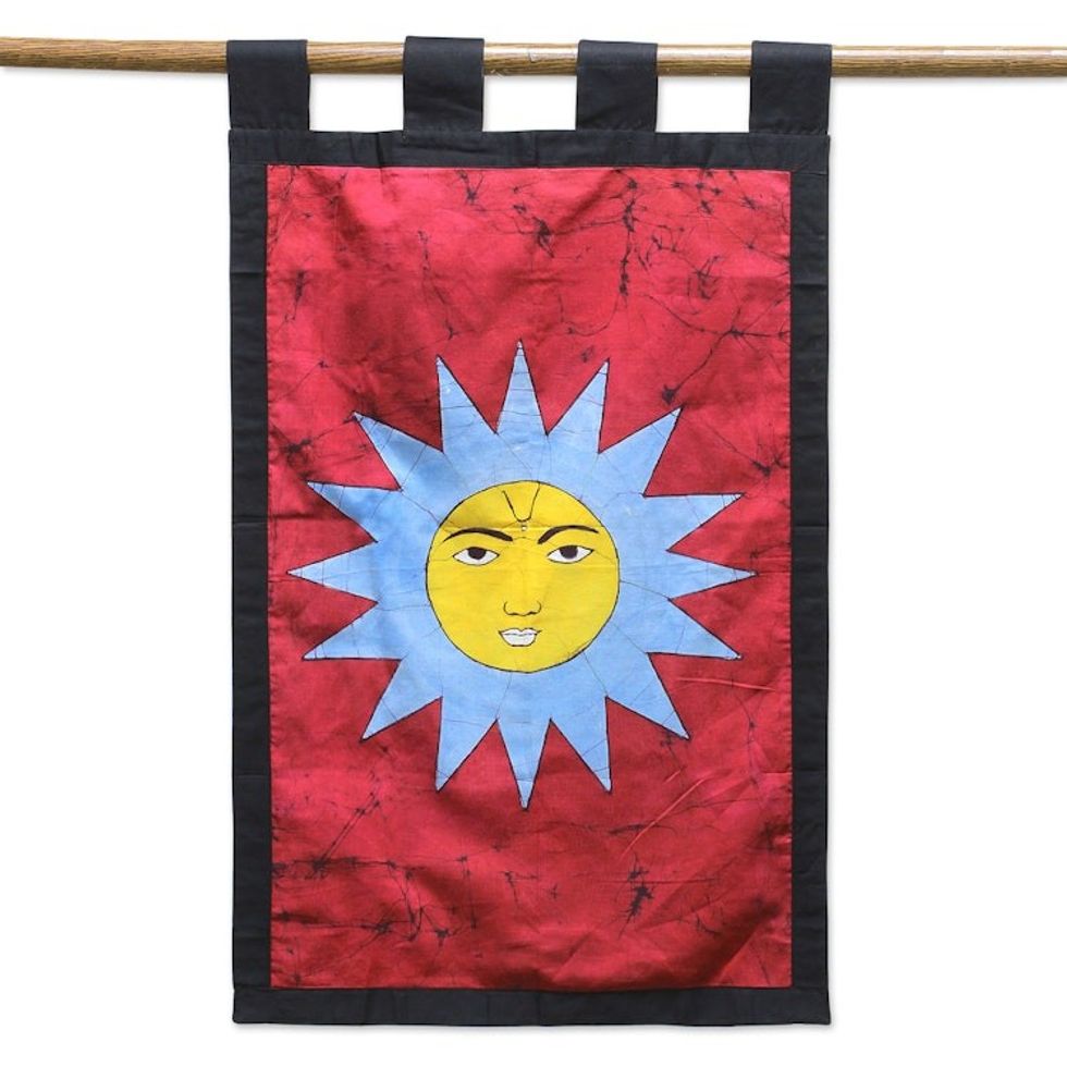 Artisan Crafted Batik Cotton Sun Wall Hanging from India 'Cerulean Rays'