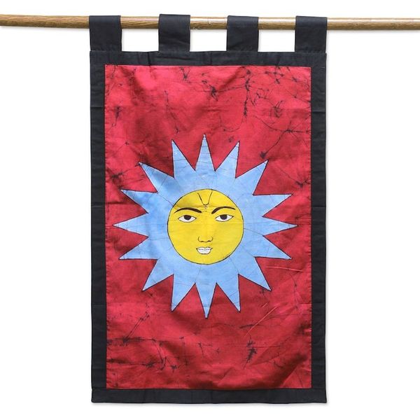 Alternate image for Artisan Crafted Batik Cotton Sun Wall Hanging from India Cerulean Rays