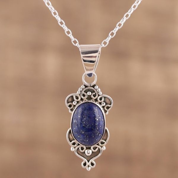 Alternate image for Handmade Lapis Lazuli and Sterling Silver Pendant Necklace Gleam of Hope