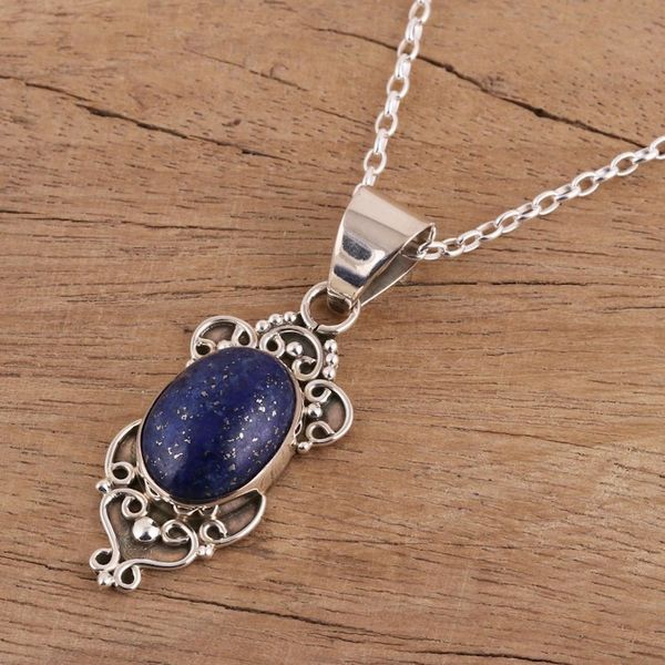Alternate image for Handmade Lapis Lazuli and Sterling Silver Pendant Necklace Gleam of Hope