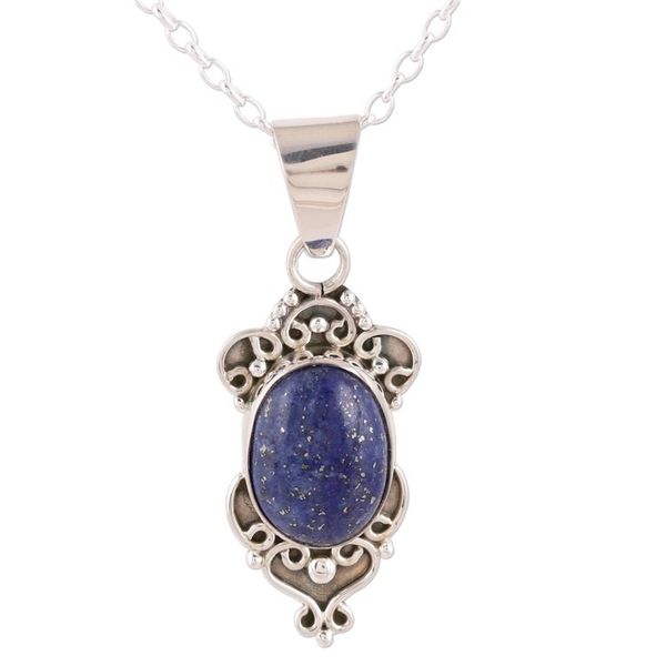 Alternate image for Handmade Lapis Lazuli and Sterling Silver Pendant Necklace Gleam of Hope
