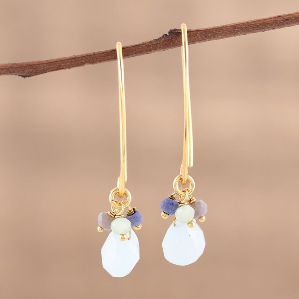 Lapis and Chalcedony 22k Gold Plated 925 Silver Earrings 'Beautiful Grace'