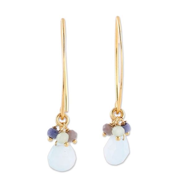Alternate image for Lapis and Chalcedony 22k Gold Plated 925 Silver Earrings Beautiful Grace