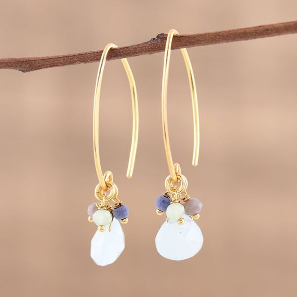 Alternate image for Lapis and Chalcedony 22k Gold Plated 925 Silver Earrings Beautiful Grace