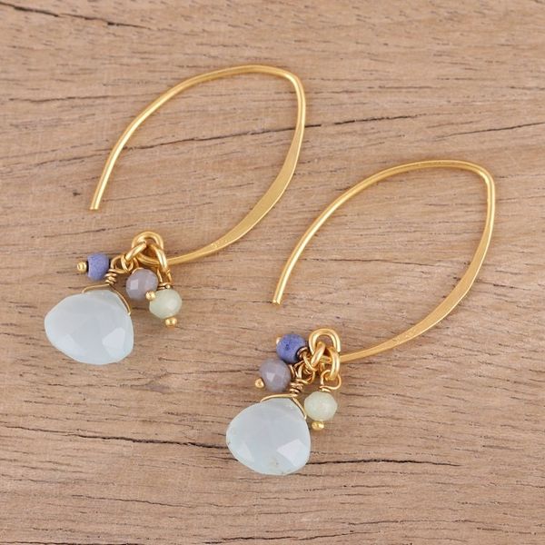 Alternate image for Lapis and Chalcedony 22k Gold Plated 925 Silver Earrings Beautiful Grace