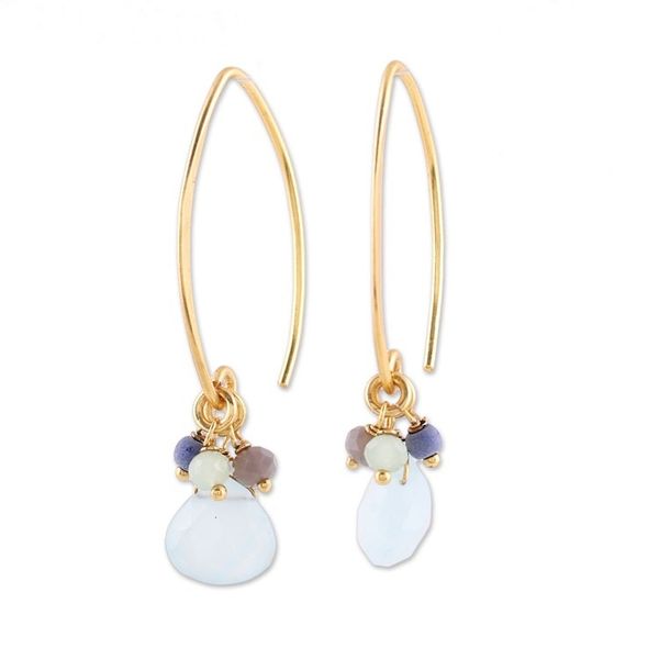 Alternate image for Lapis and Chalcedony 22k Gold Plated 925 Silver Earrings Beautiful Grace