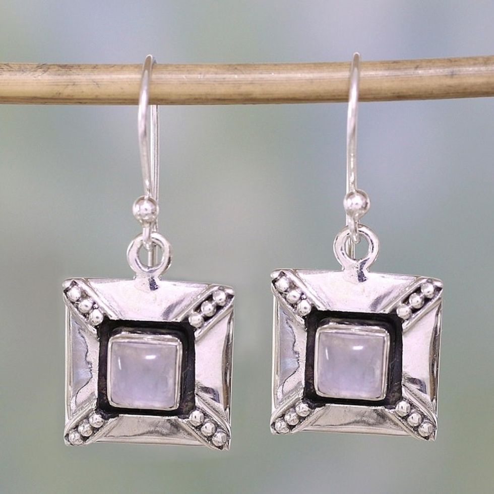 Handcrafted Rainbow Moonstone Sterling Silver Earrings 'Perfect Poise'