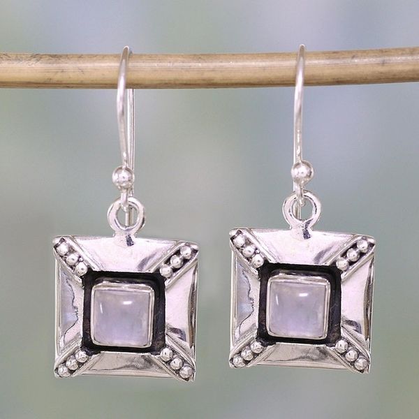 Alternate image for Handcrafted Rainbow Moonstone Sterling Silver Earrings Perfect Poise