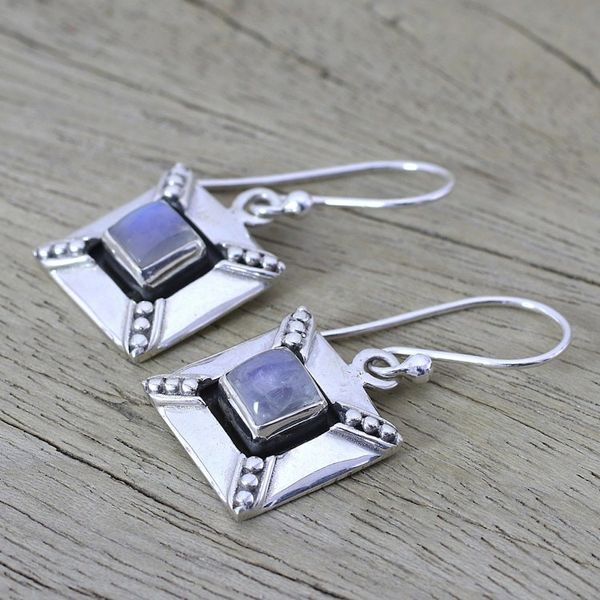 Alternate image for Handcrafted Rainbow Moonstone Sterling Silver Earrings Perfect Poise