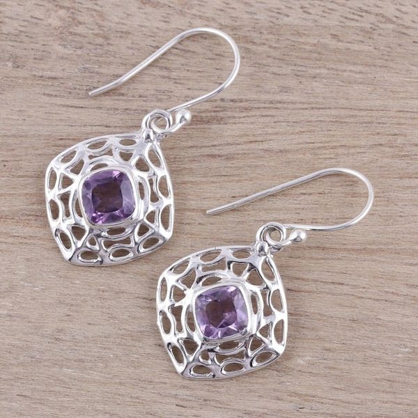 Alternate image for Webbed Amethyst Dangle Earrings from India Webbed Kites