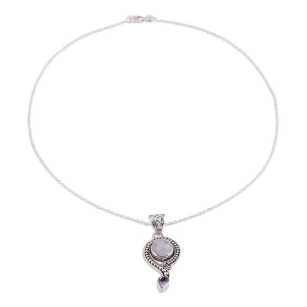 Alternate image for Rainbow Moonstone and Amethyst Pendant Necklace from India Graceful Query