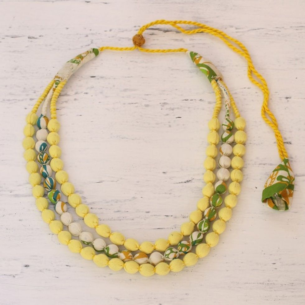 Indian Handcrafted Necklace of Recycled Cotton Wrapped Beads 'Lemon Drops'