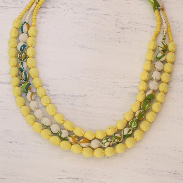 Alternate image for Indian Handcrafted Necklace of Recycled Cotton Wrapped Beads Lemon Drops