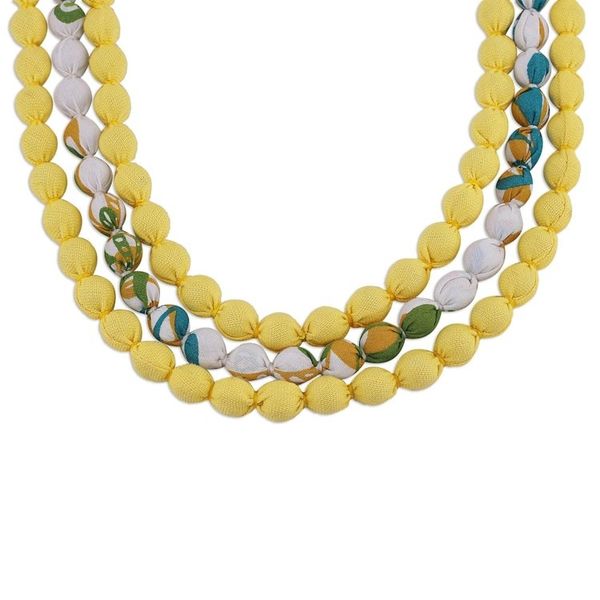Alternate image for Indian Handcrafted Necklace of Recycled Cotton Wrapped Beads Lemon Drops