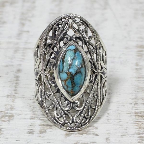 Alternate image for Sterling Silver and Composite Turquoise Indian Cocktail Ring Jali Eye