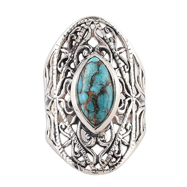Alternate image for Sterling Silver and Composite Turquoise Indian Cocktail Ring Jali Eye