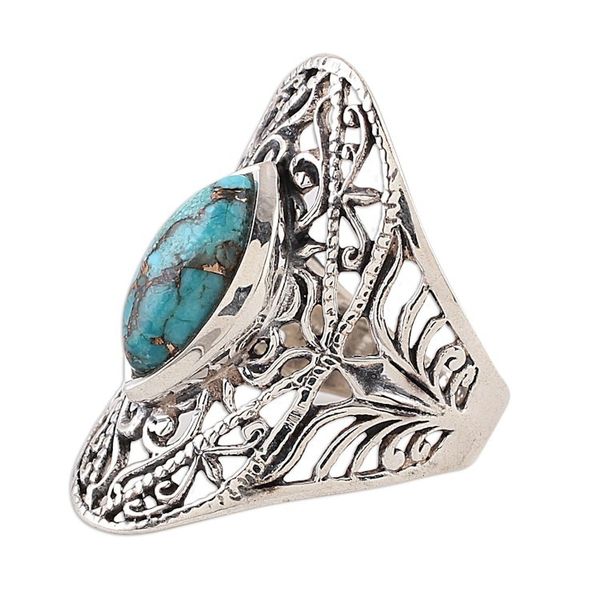 Alternate image for Sterling Silver and Composite Turquoise Indian Cocktail Ring Jali Eye