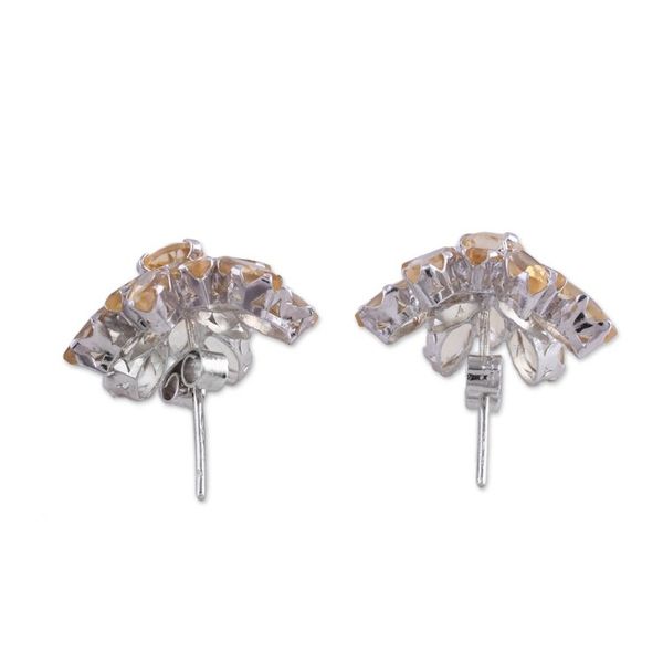 Alternate image for Rhodium Plated Citrine Button Earrings from India Golden Burst
