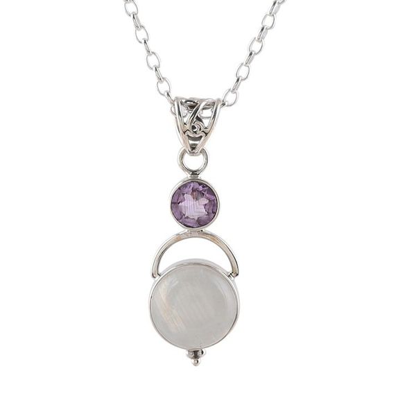Alternate image for Sterling Silver Rainbow Moonstone Amethyst Pendant Necklace Alluring Serenity